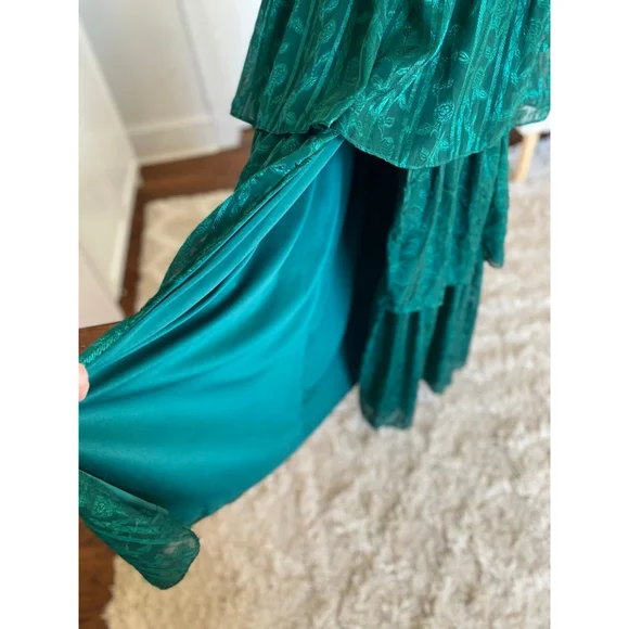 Lulus Emerald Green Maxi Dress Tiered Ruffle Romantic Wedding Guest Cottagecore - Picture 8 of 12